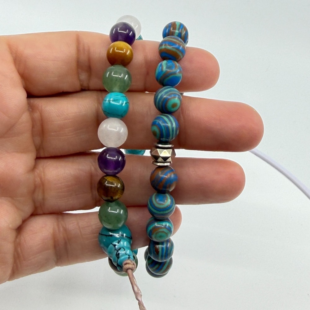 Multistrand Gemstone Bead Bracelet Set - Natural Stones Layering Style